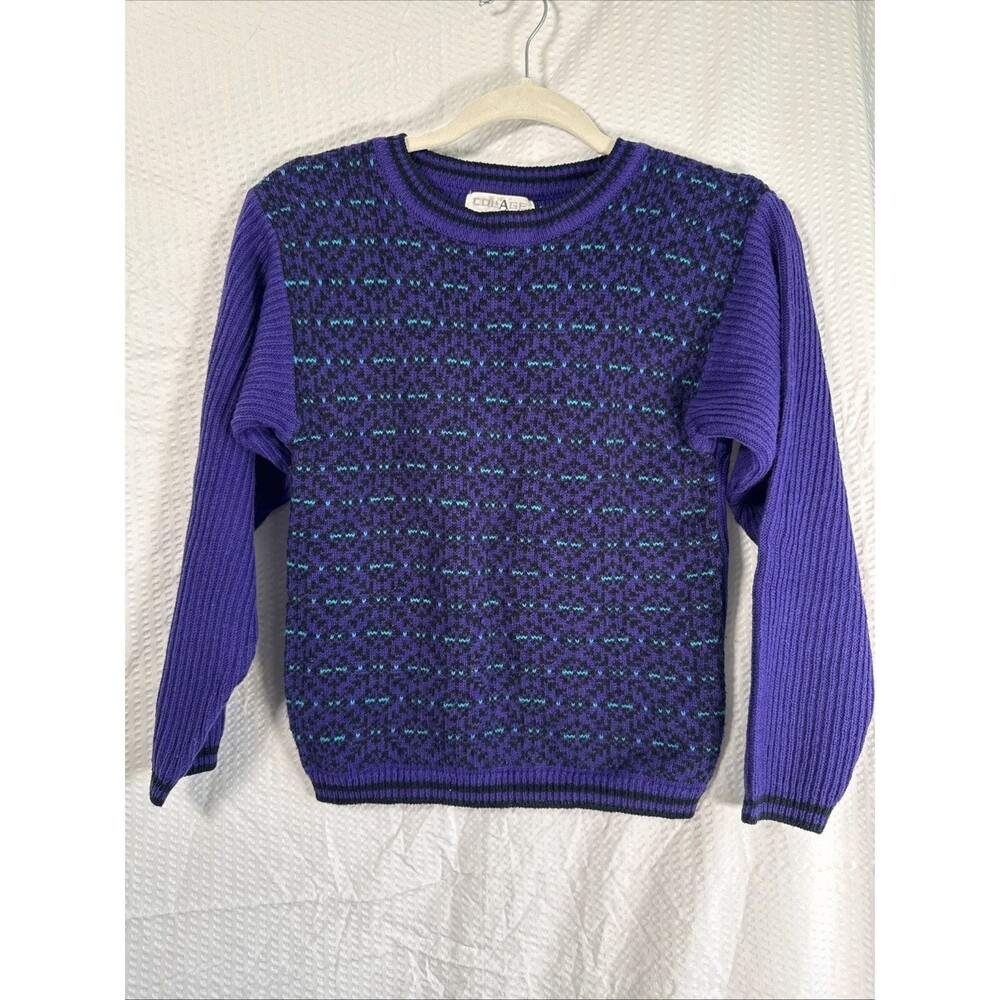 Vintage 90s CollAge Youth Multicolored Sweater Purple Teal Size Medium